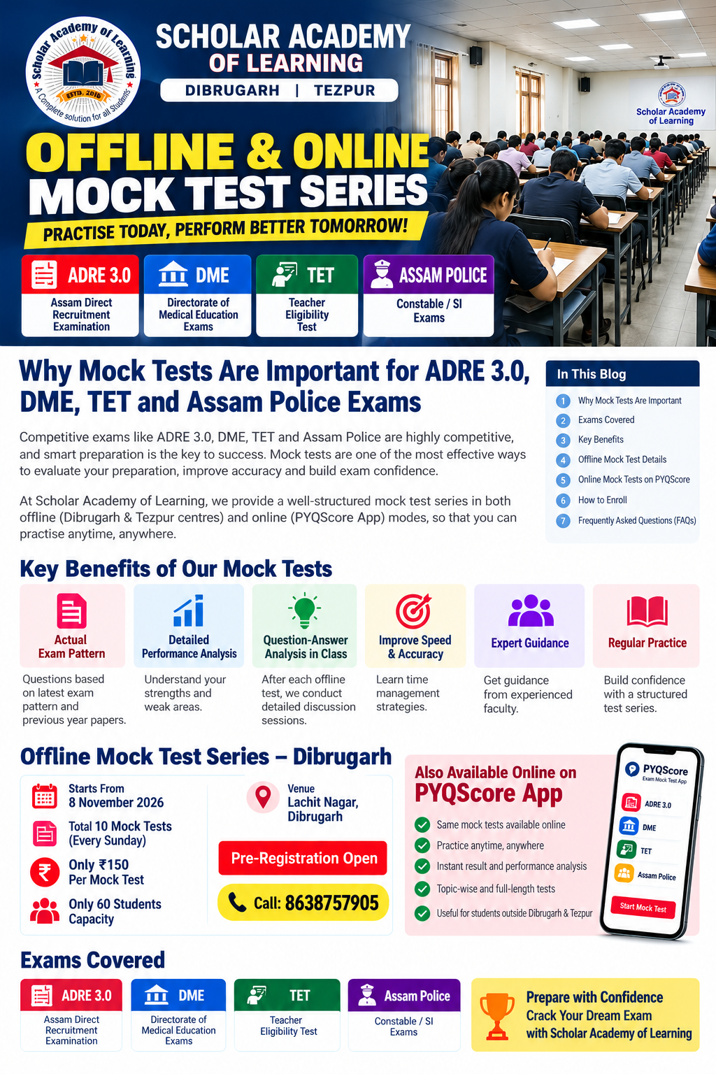 Scholar Academy Mock Test Preparation Guide for ADRE, DME, TET & Police Aspirants